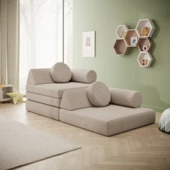 Afterglow - Speelbank - Ribstof beige - 130x65x43 cm