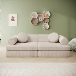 Afterglow - Speelbank - Ribstof beige - 130x65x43 cm
