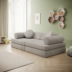 Afterglow - Speelbank - Ribstof grijs - 130x65x43 cm