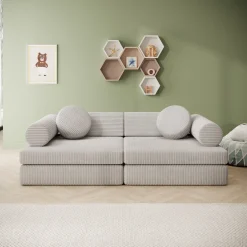 Afterglow - Speelbank - Ribstof grijs - 130x65x43 cm