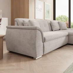 Alberta - Hoekbank 3-zits met slaapfunctie - Ribstof beige - Rechts -