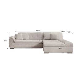 Alberta - Hoekbank 3-zits met slaapfunctie - Ribstof beige - Rechts -