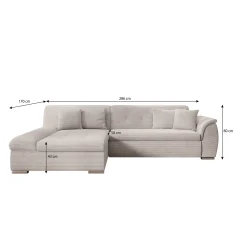Alberta - Hoekbank 3-zits met slaapfunctie - Ribstof beige - Links - 2