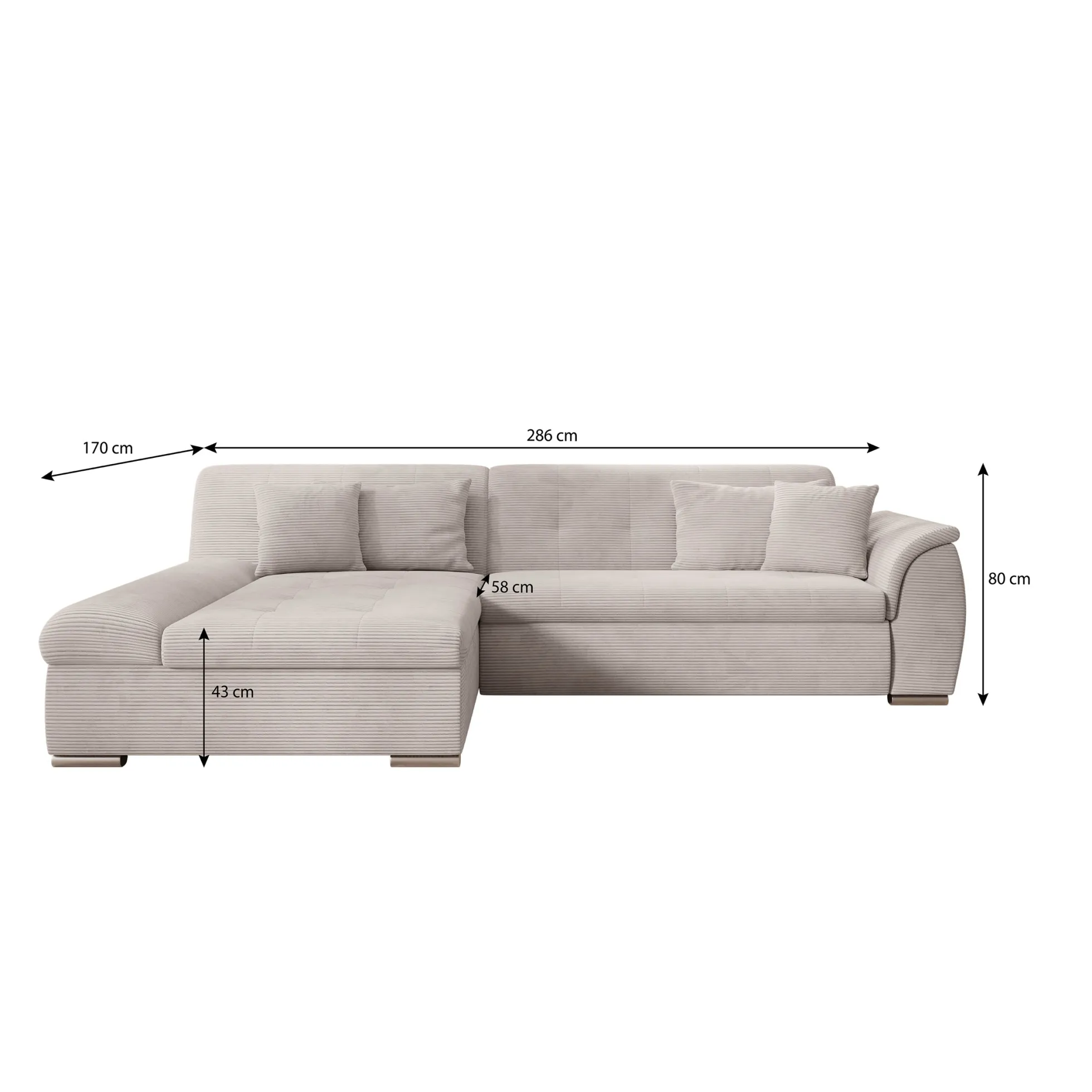 Alberta - Hoekbank 3-zits met slaapfunctie - Ribstof beige - Links - 2