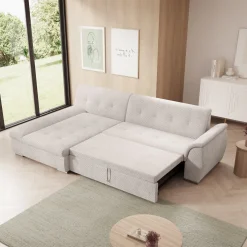 Alberta - Hoekbank 3-zits met slaapfunctie - Ribstof beige - Links - 2