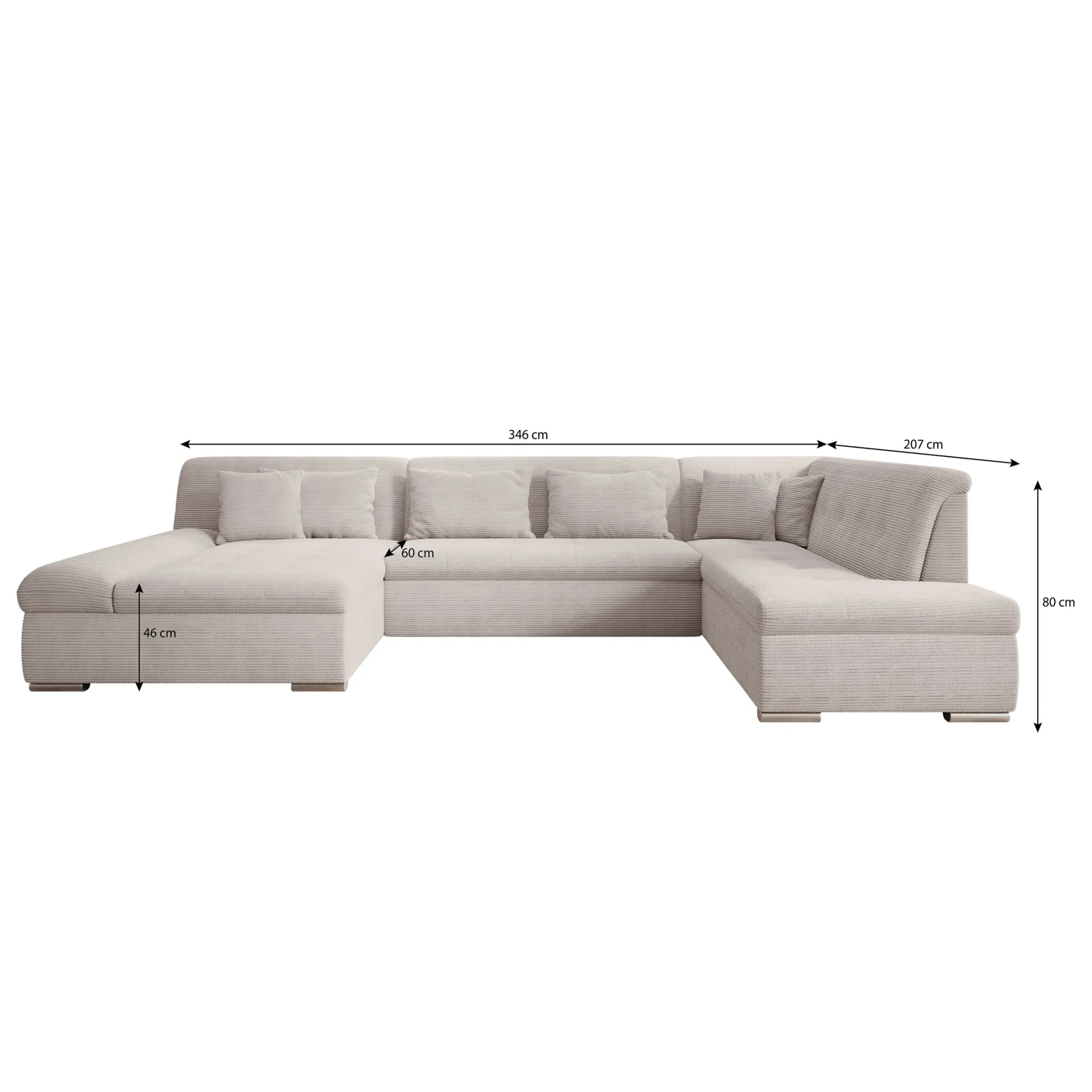 Alberta XL - Hoekbank 5-zits met slaapfunctie - Ribstof beige - Rechts