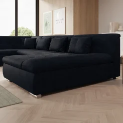 Alberta XL - Hoekbank 5-zits met slaapfunctie - Velvet zwart - Rechts