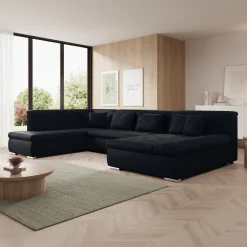 Alberta XL - Hoekbank 5-zits met slaapfunctie - Velvet zwart - Rechts
