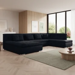 Alberta XL - Hoekbank 5-zits met slaapfunctie - Velvet zwart - Links