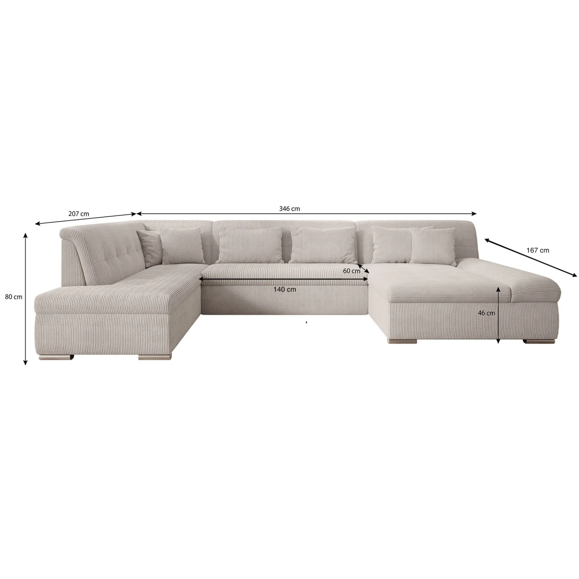 Alberta XL - Hoekbank 5-zits met slaapfunctie - Velvet zwart - Links