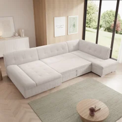 Alberta XL - Hoekbank 5-zits met slaapfunctie - Ribstof beige - Links