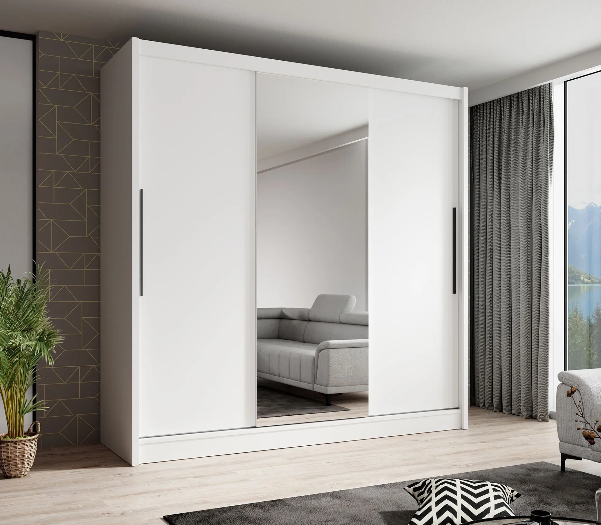 Alcamo - Kledingkast met schuifdeuren - Wit - 205x63x205 cm