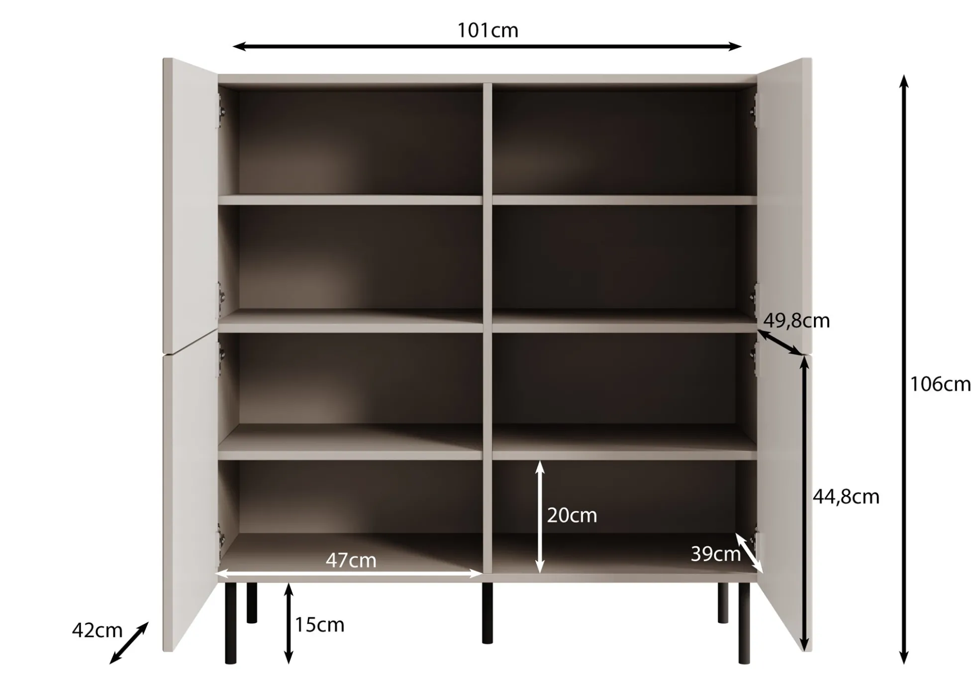 Alex - Dressoir - Beige - 101x42x106 cm