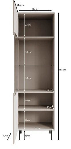 Alex - Vitrinekast - Beige - 55x42x185 cm