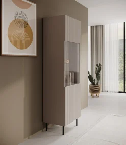 Alex - Vitrinekast - Beige - 55x42x185 cm