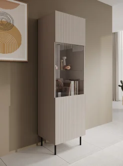Alex - Vitrinekast - Beige - 55x42x185 cm