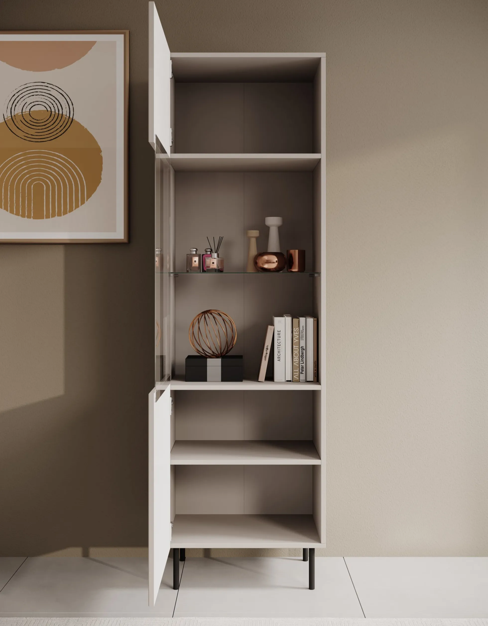 Alex - Vitrinekast - Beige - 55x42x185 cm