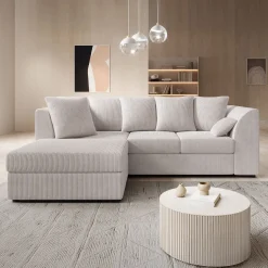 Alfort - Hoekbank 3-zits met chaise longue - Ribstof beige - Links