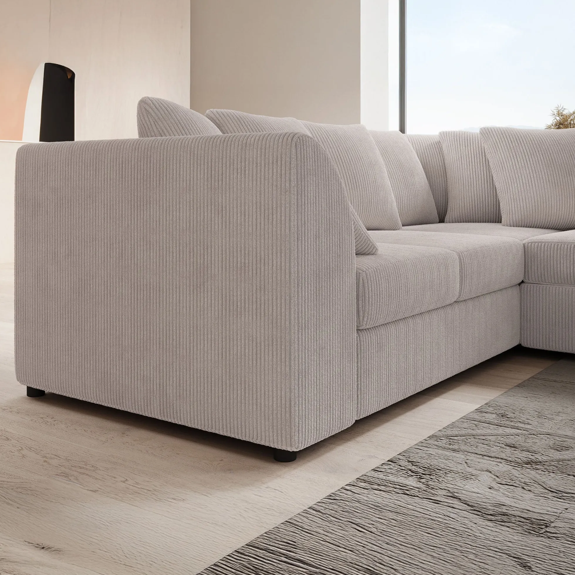 Alfort - Hoekbank 3-zits met chaise longue - Ribstof beige - Rechts