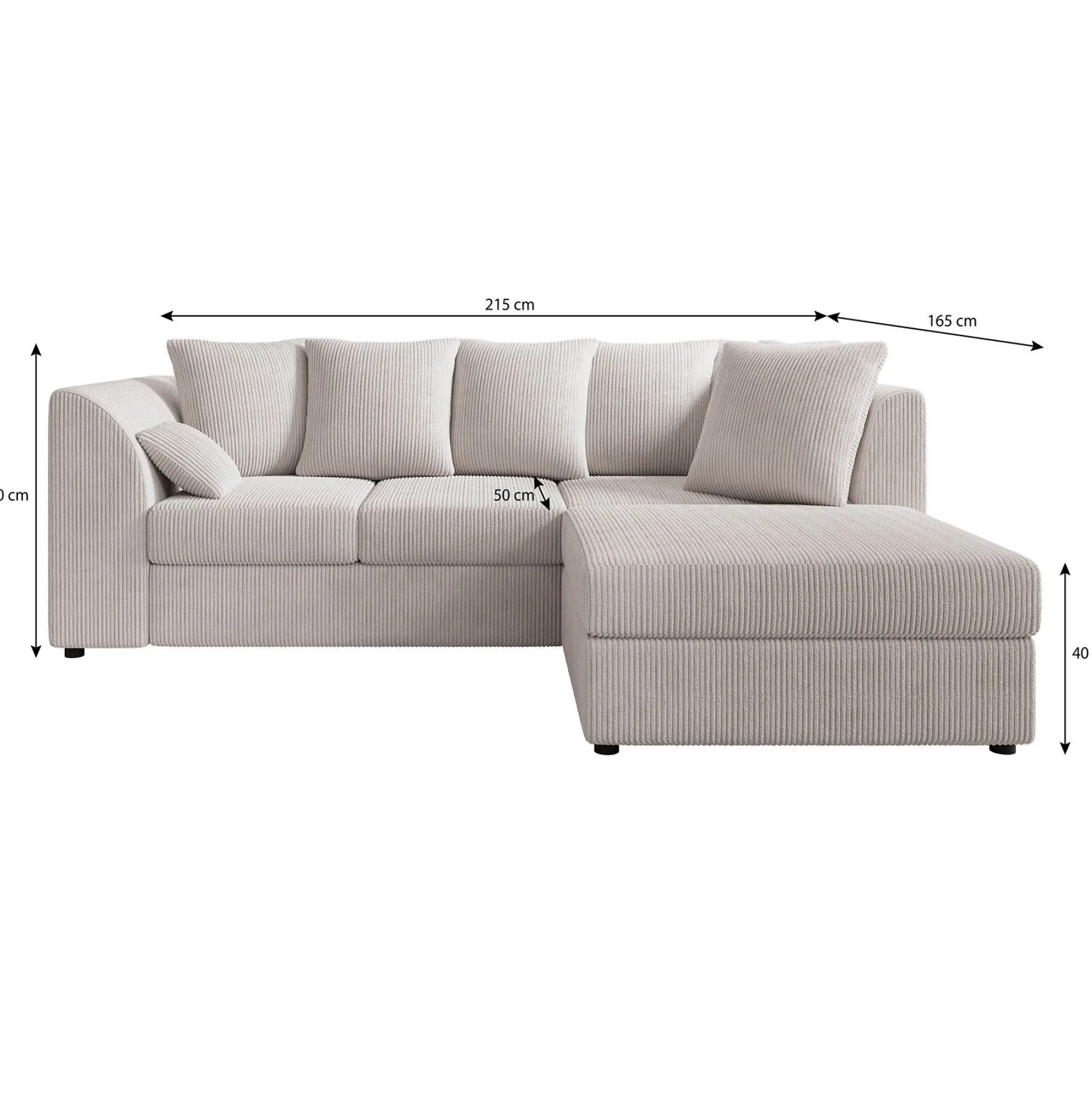 Alfort - Hoekbank 3-zits met chaise longue - Ribstof beige - Rechts