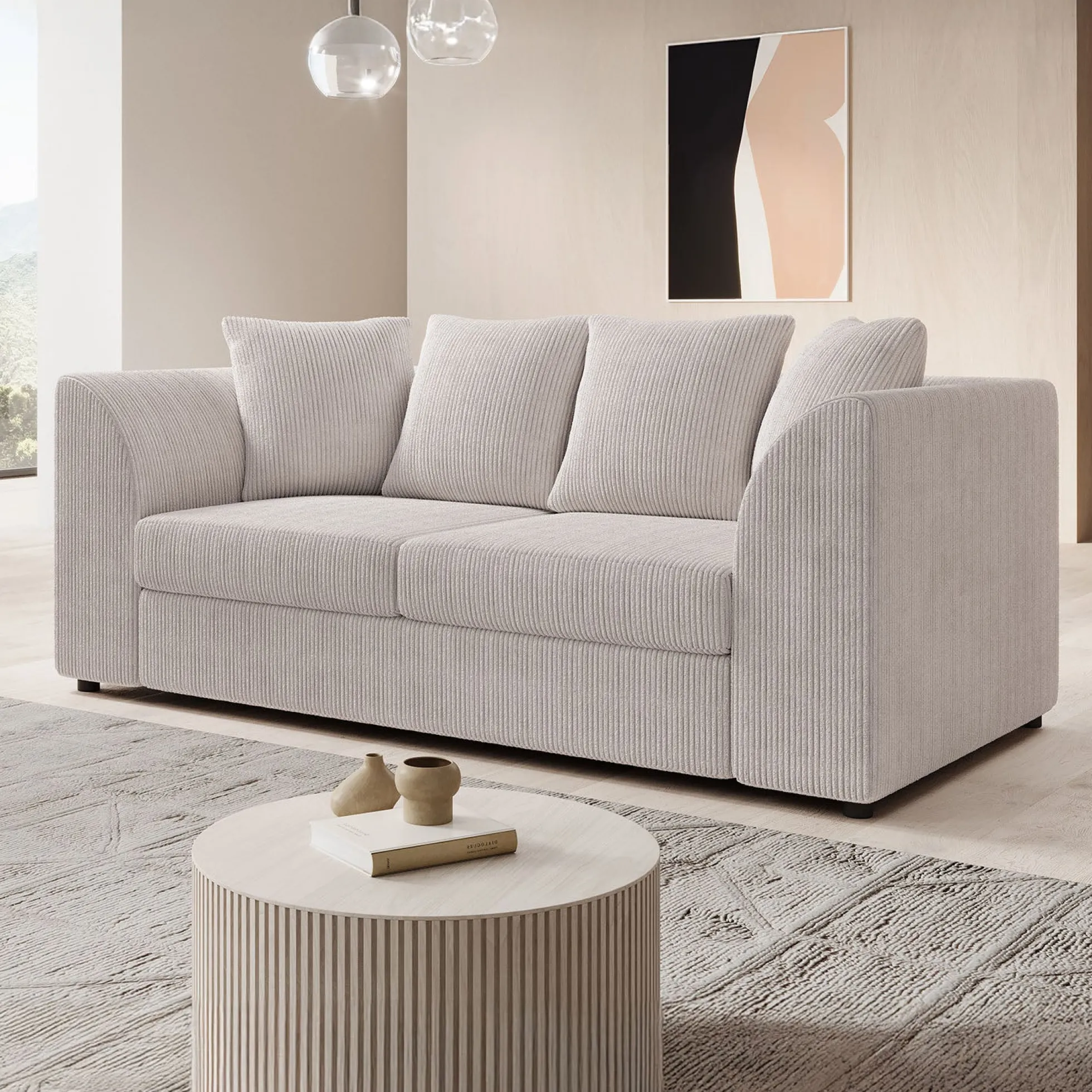 Alfort - 3-zitsbank - Ribstof beige