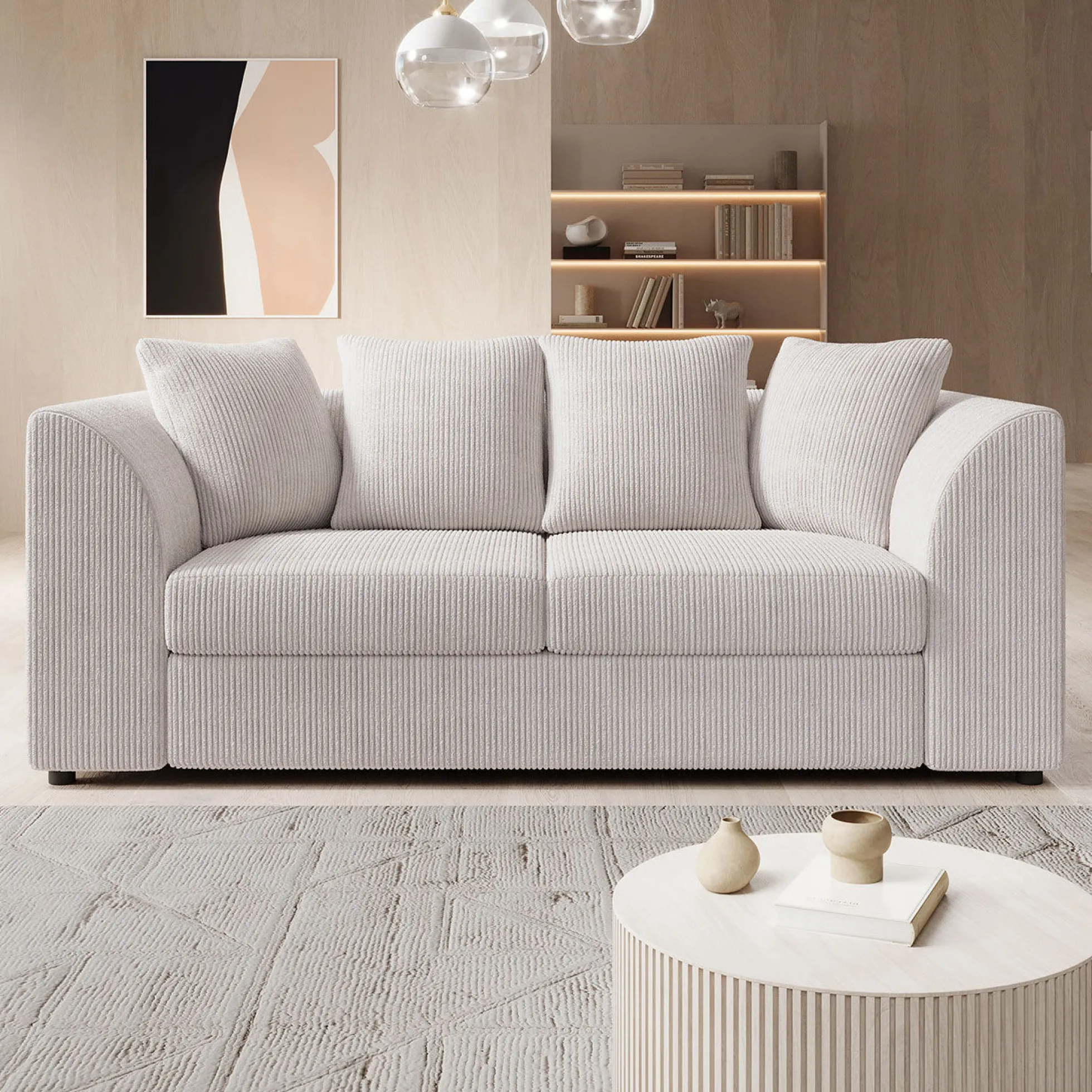 Alfort - 3-zitsbank - Ribstof beige