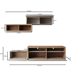 Amedeo - Wandmeubel - Beige/Eikenpatroon - 237x42x57 cm