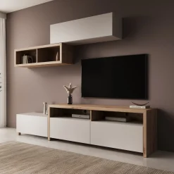 Amedeo - Wandmeubel - Beige/Eikenpatroon - 237x42x57 cm