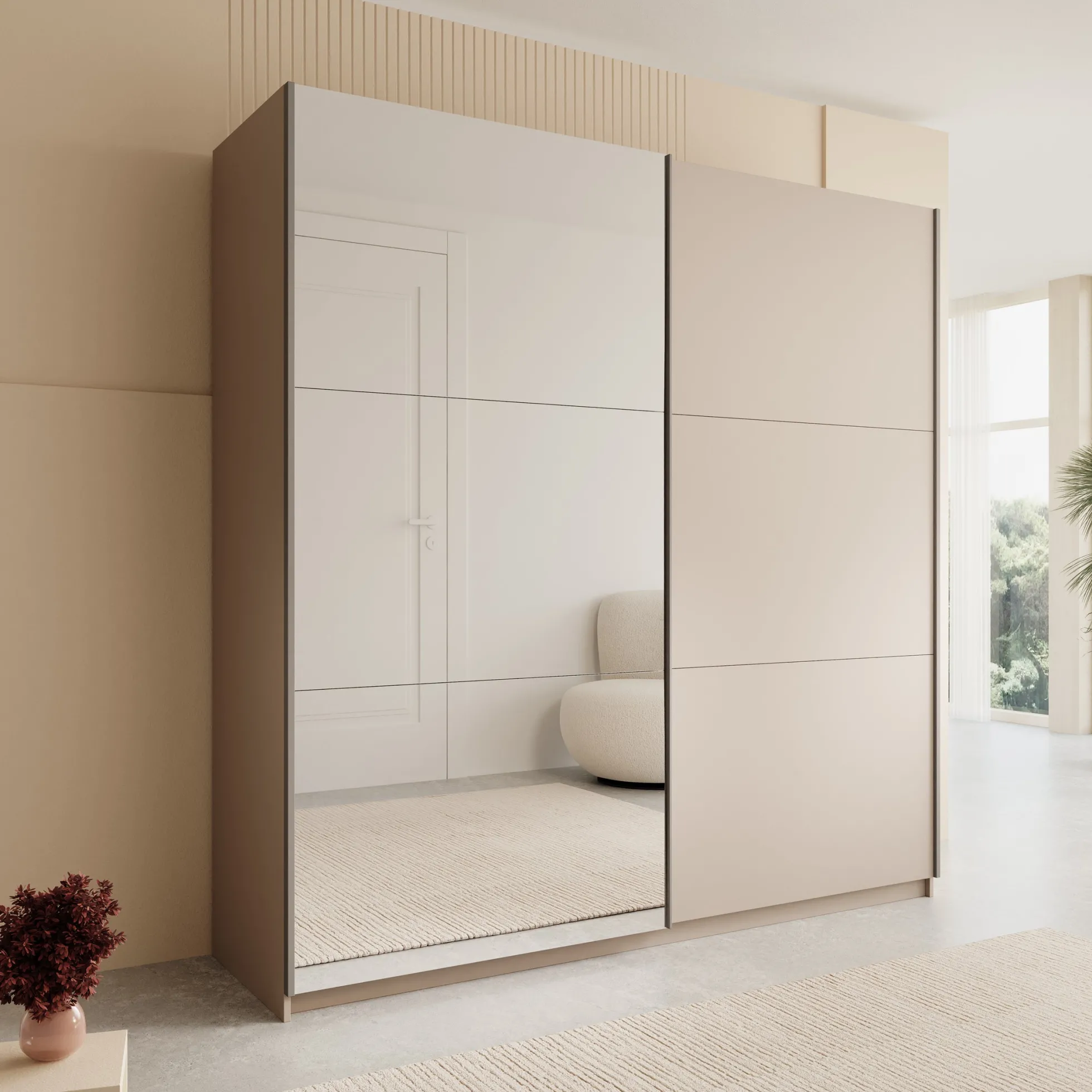 Andros - Kledingkast met schuifdeuren - Beige - 200x58x207 cm