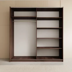 Andros - Kledingkast met schuifdeuren - Donker eiken - 200x58x207 cm