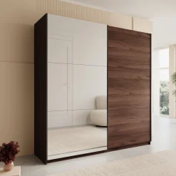 Andros - Kledingkast met schuifdeuren - Donker eiken - 200x58x207 cm