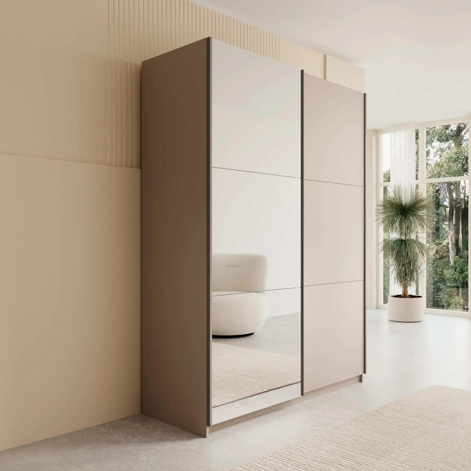 Andros - Kledingkast met schuifdeuren - Beige - 150x58x207 cm