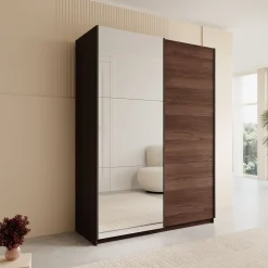 Andros - Kledingkast met schuifdeuren - Donker eiken - 150x58x207 cm