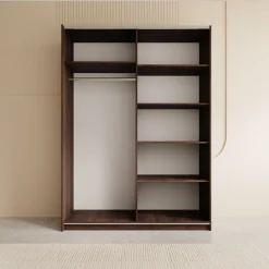 Andros - Kledingkast met schuifdeuren - Donker eiken - 150x58x207 cm
