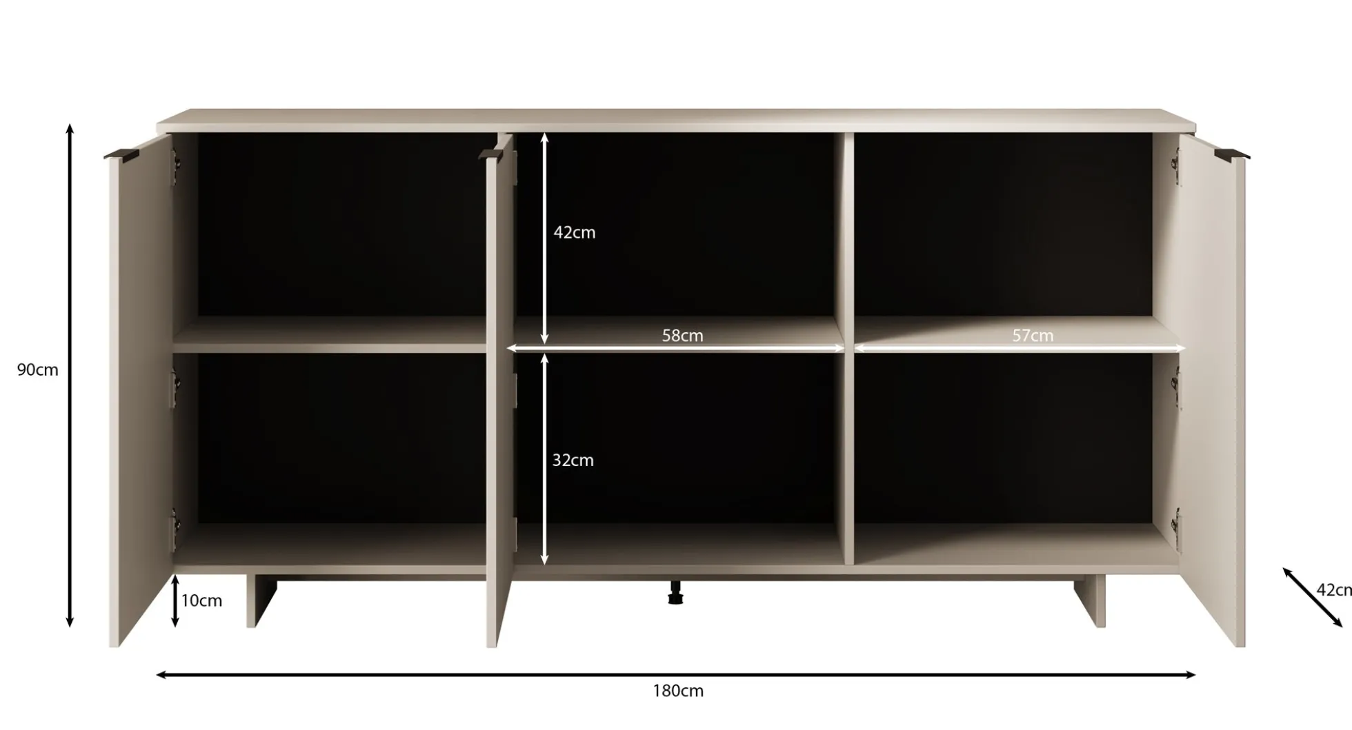 Ankara - Dressoir - Beige - 180x42x90 cm