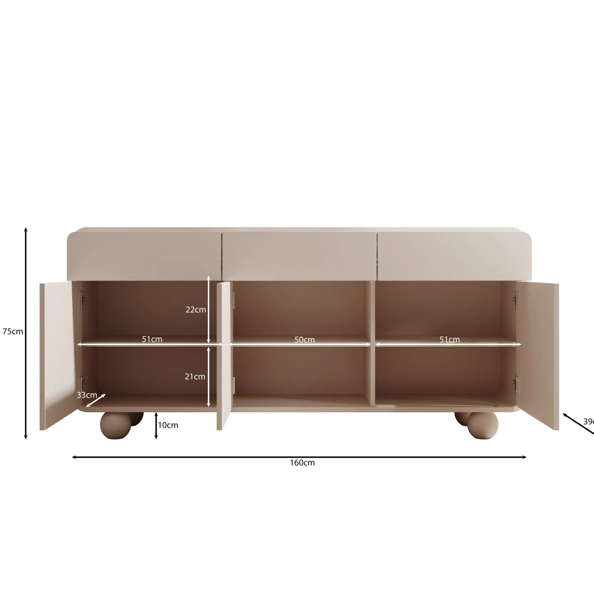 Anobo - Dressoir - Beige - 160x39x75 cm
