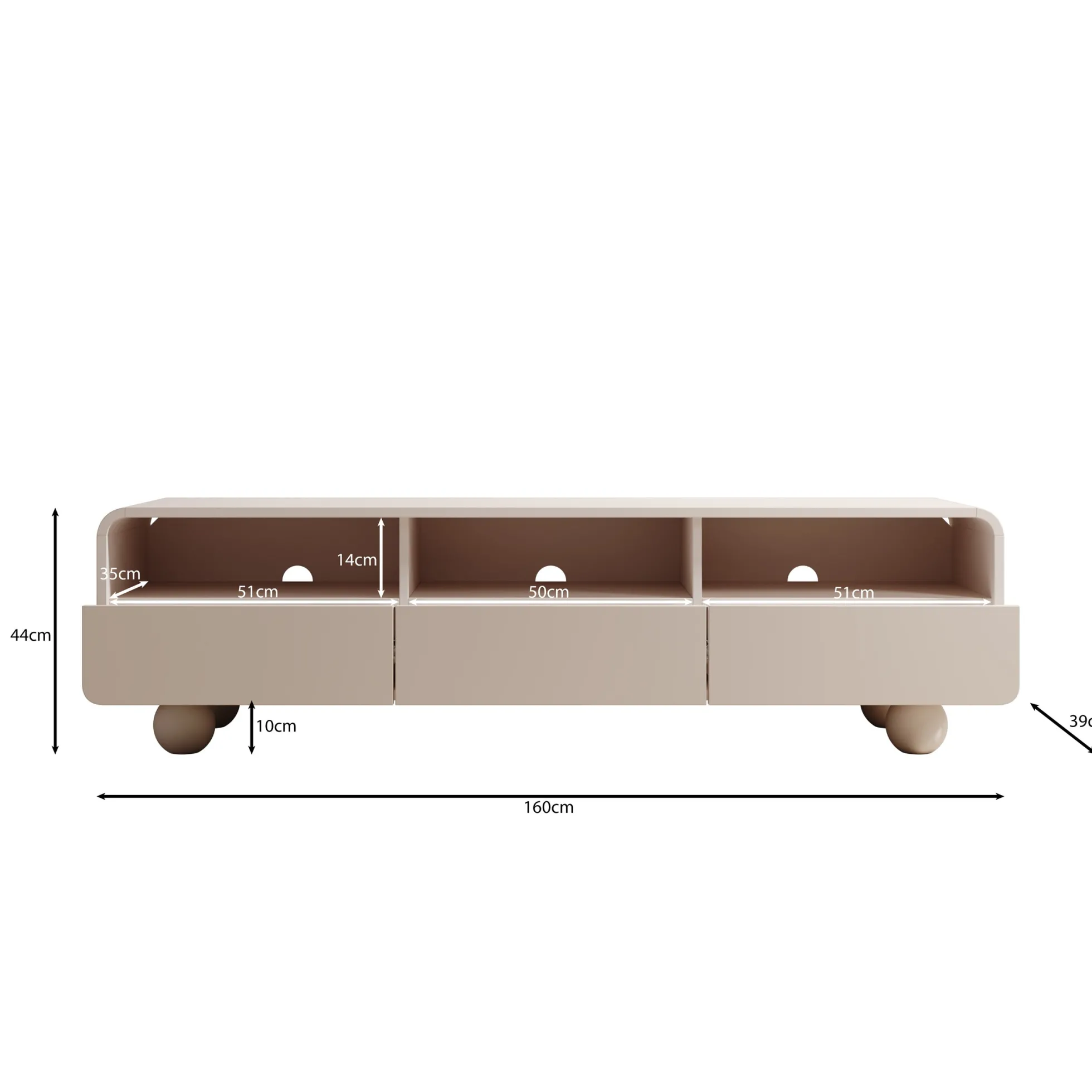 Anobo - TV-Meubel - Beige - 160x39x44 cm