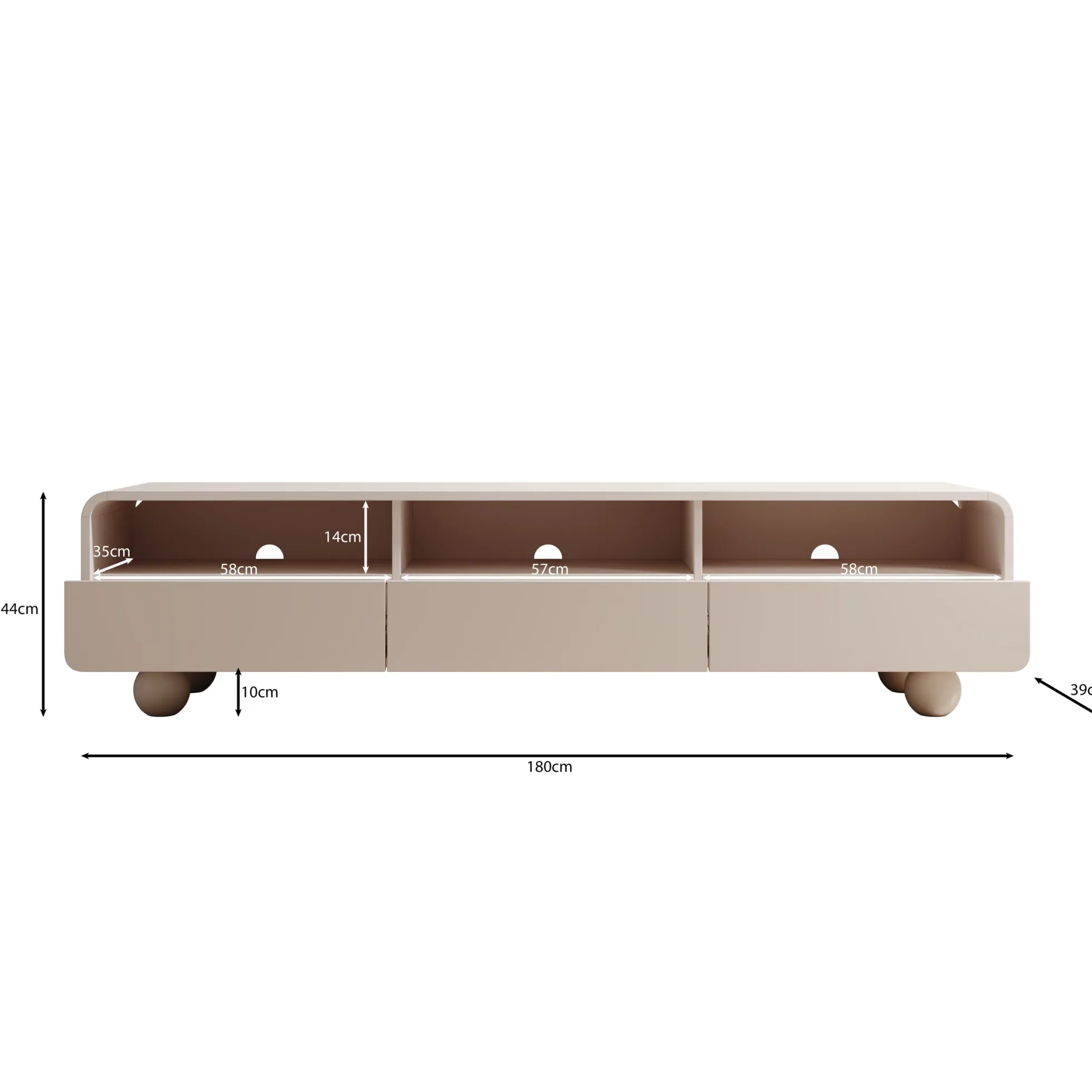 Anobo - TV-Meubel - Beige - 180x39x44 cm