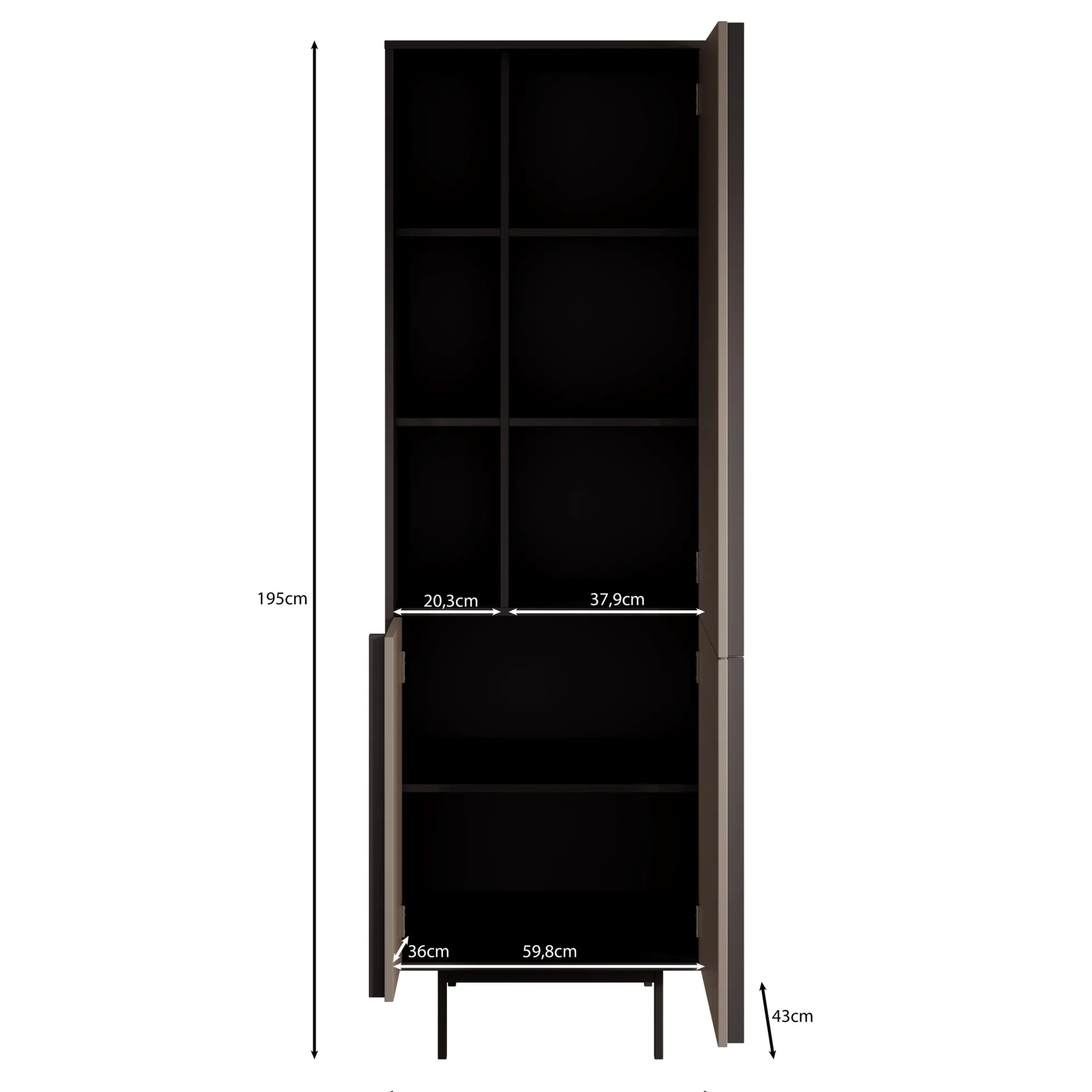 Antigo - Boekenkast - Beige/Antraciet - 63x43x195 cm