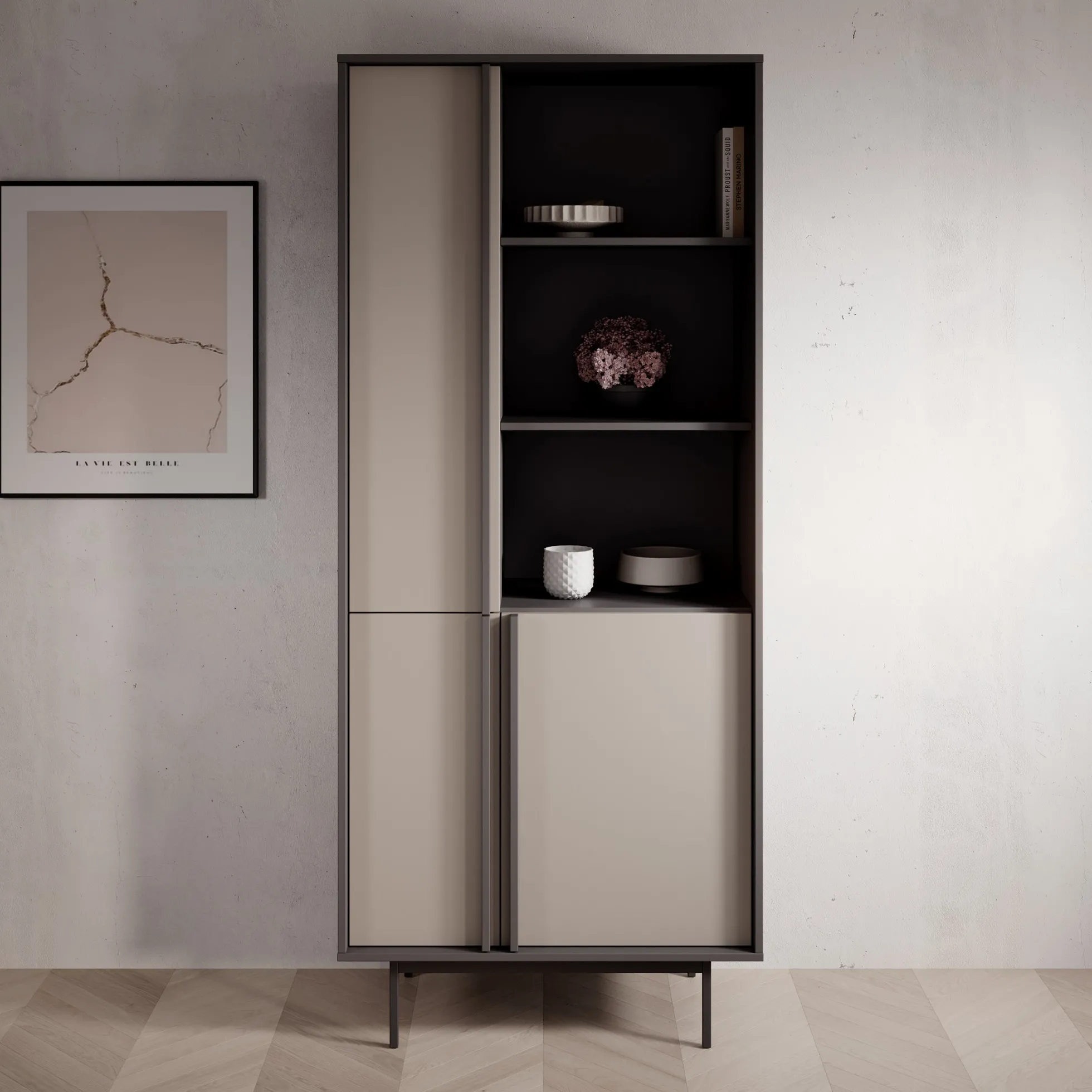 Antigo - Boekenkast - Beige/Antraciet - 83x43x195 cm