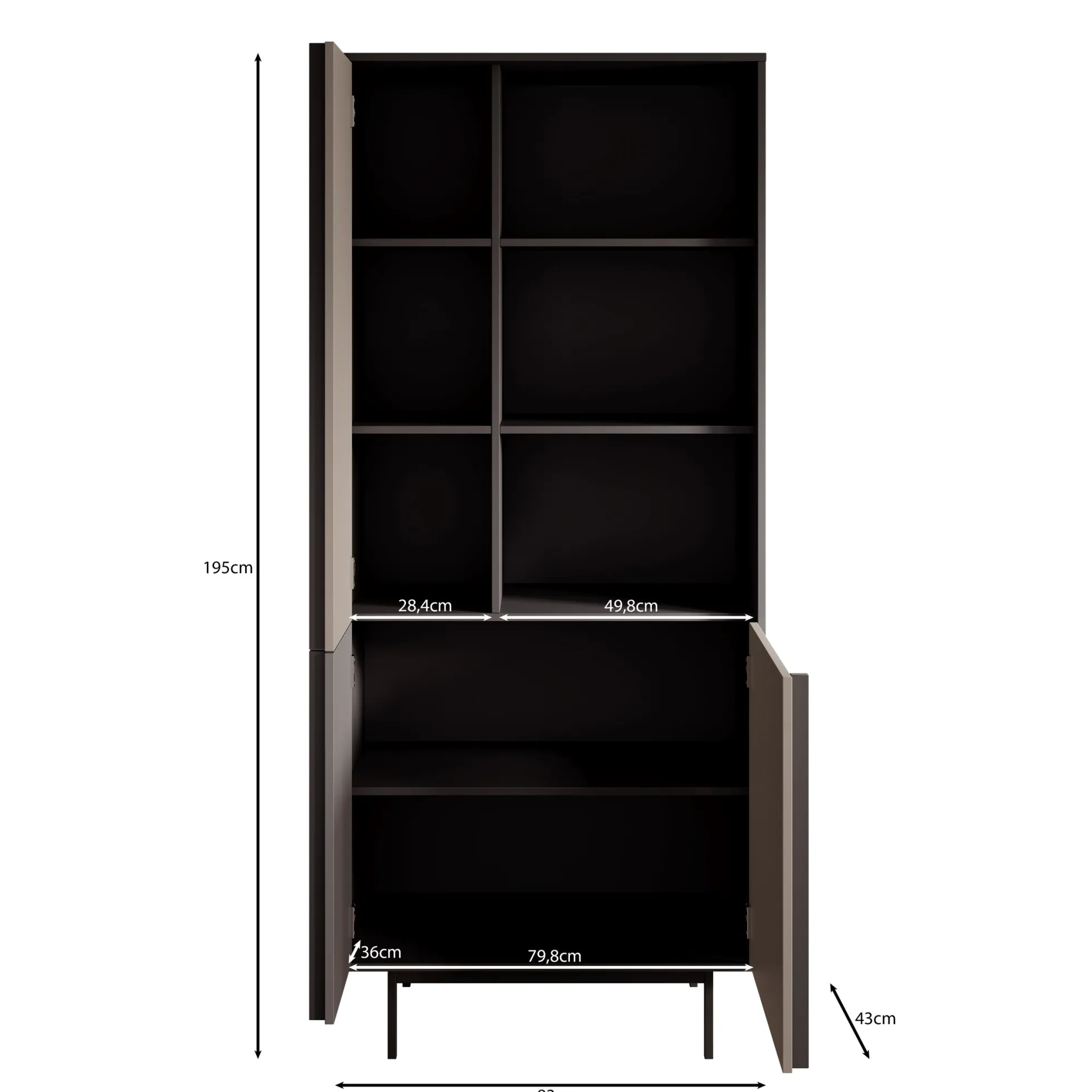 Antigo - Boekenkast - Eiken/Antraciet - 83x43x195 cm