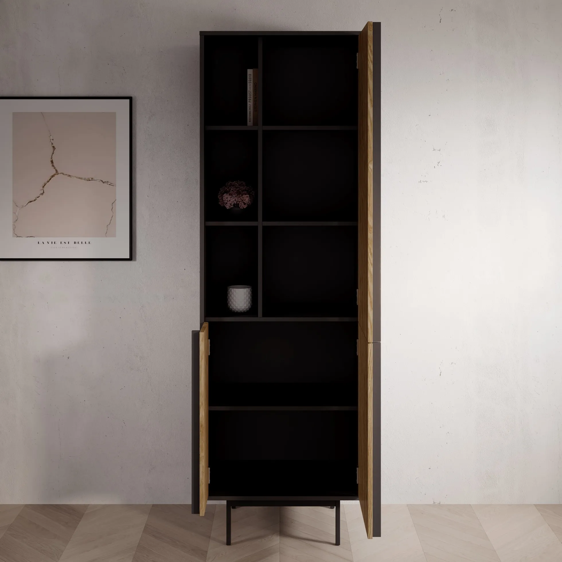 Antigo - Boekenkast - Eiken/Antraciet - 63x43x195 cm