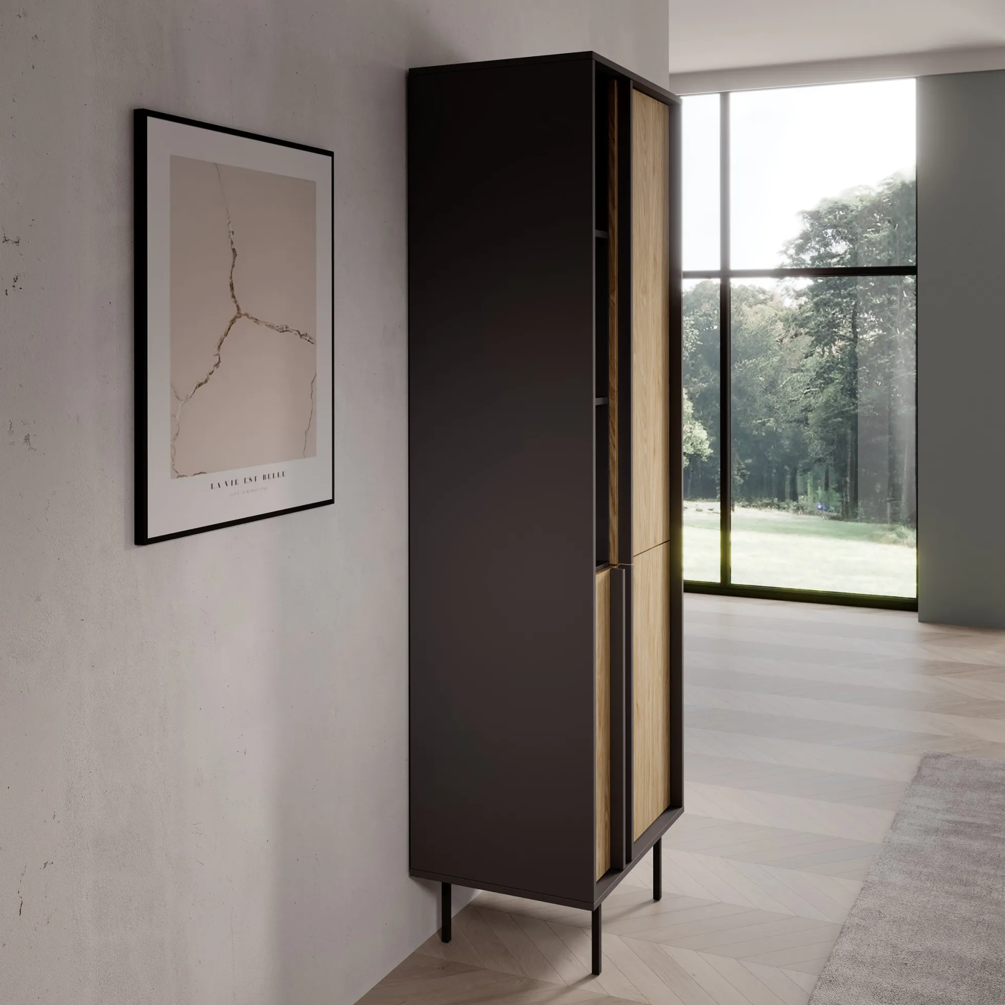 Antigo - Boekenkast - Eiken/Antraciet - 63x43x195 cm