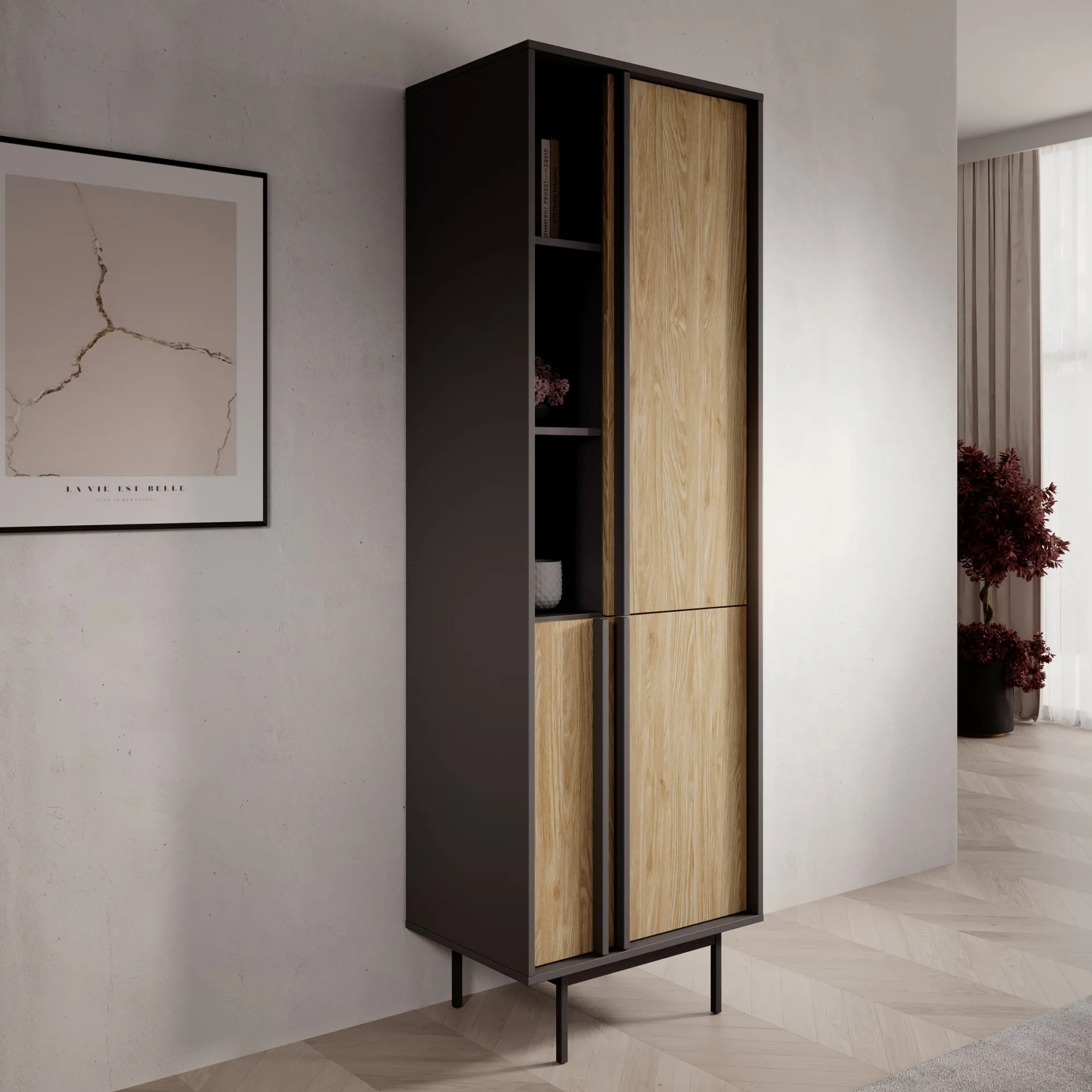 Antigo - Boekenkast - Eiken/Antraciet - 63x43x195 cm