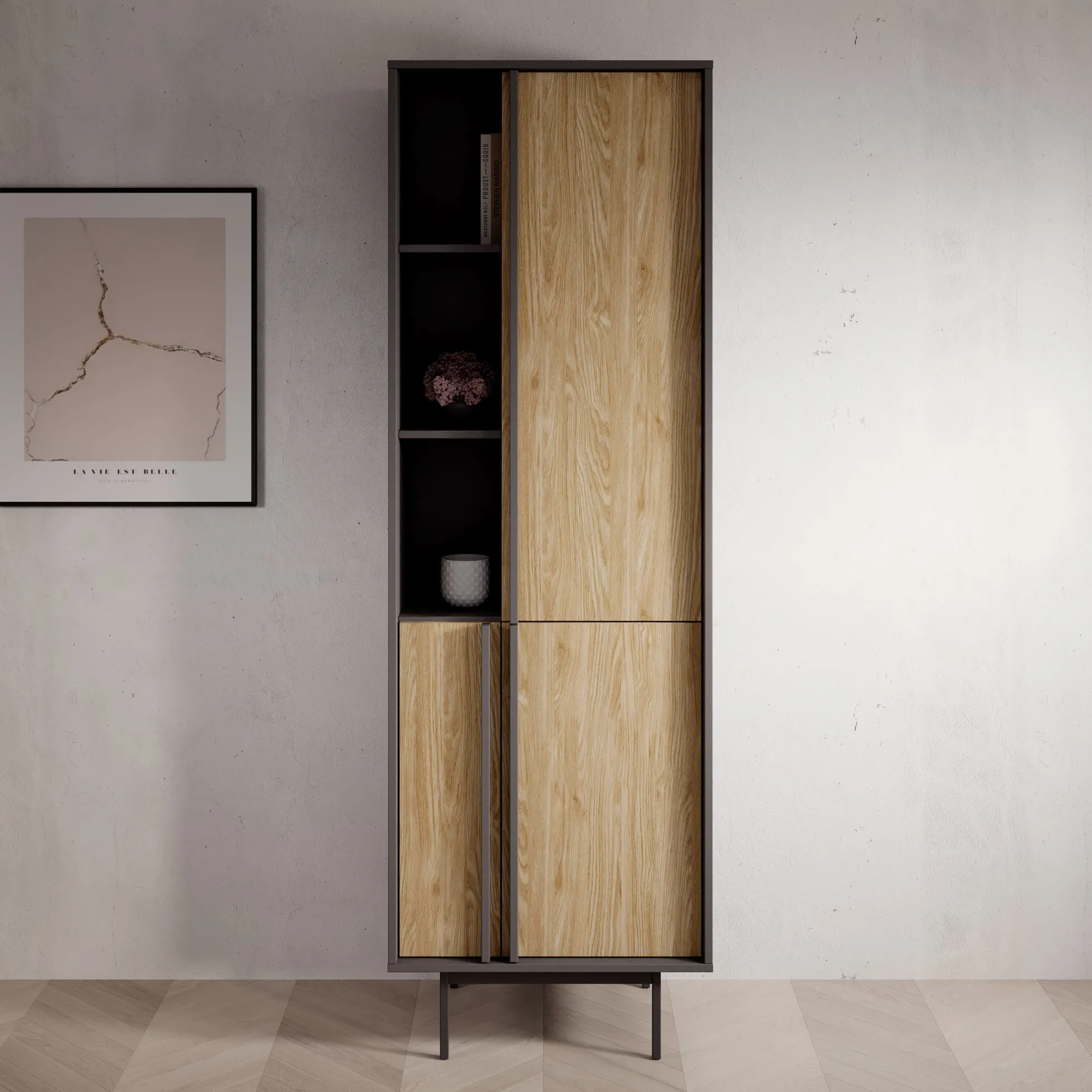 Antigo - Boekenkast - Eiken/Antraciet - 63x43x195 cm