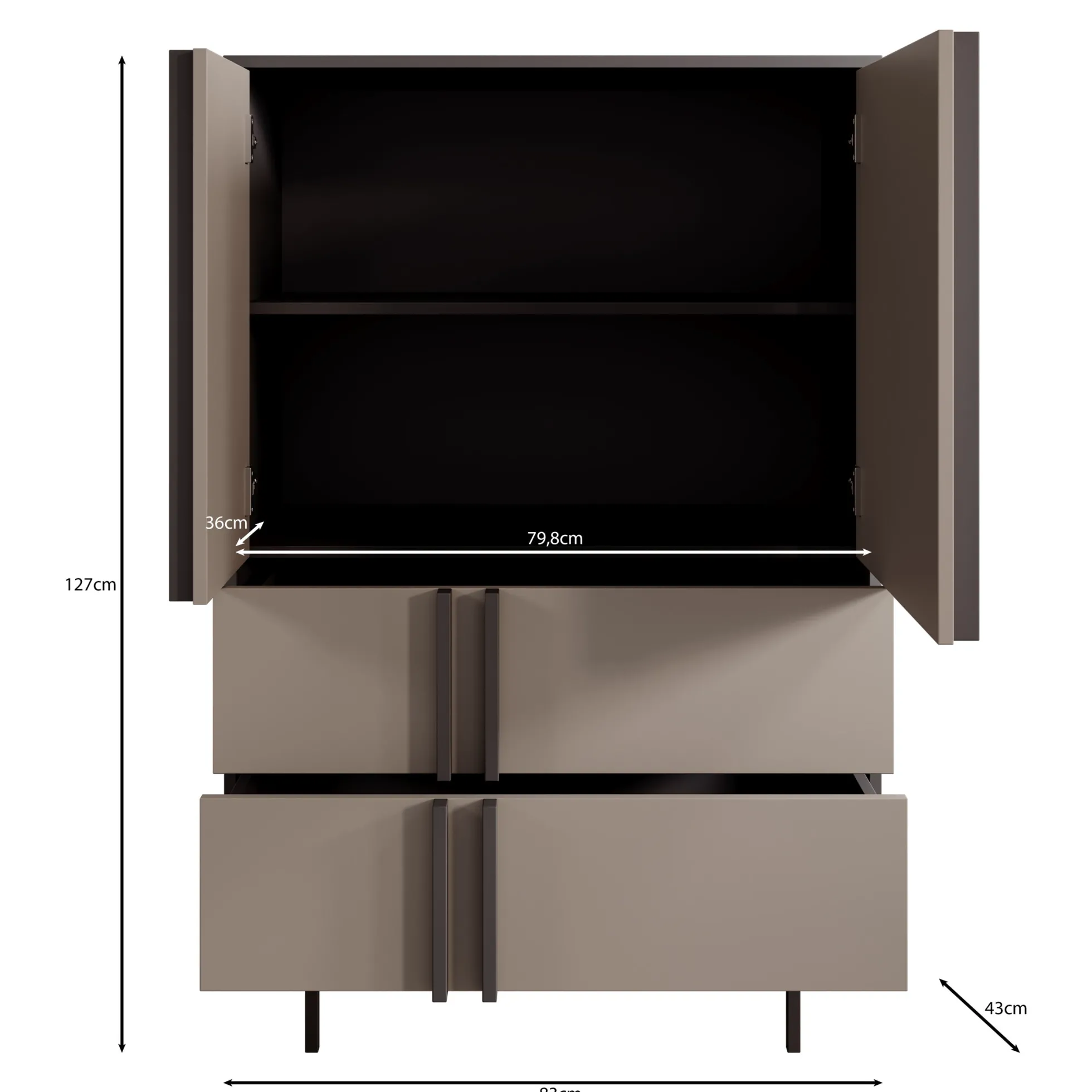 Antigo - Dressoir - Beige/Antraciet - 83x43x127 cm