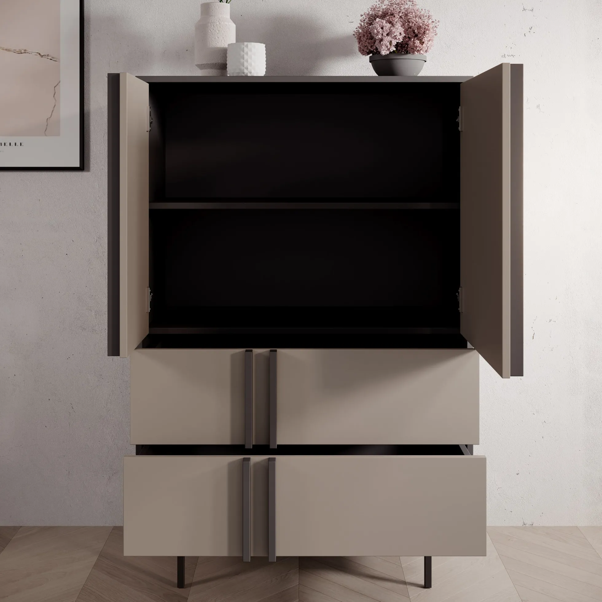 Antigo - Dressoir - Beige/Antraciet - 83x43x127 cm