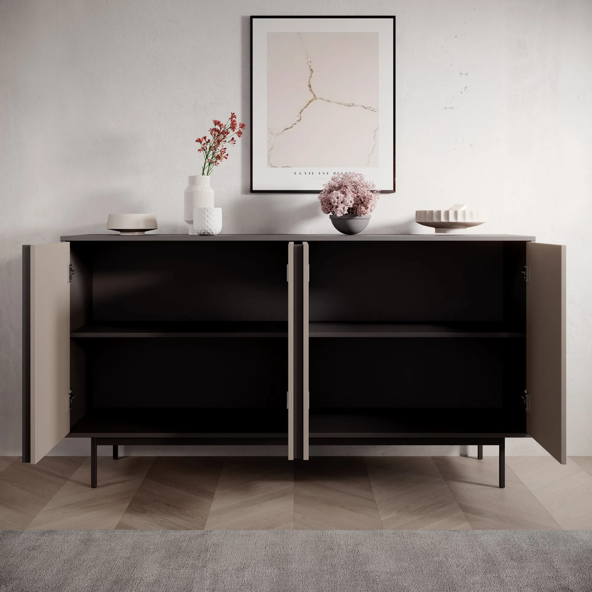 Antigo - Dressoir - Beige/Antraciet - 163x43x87 cm