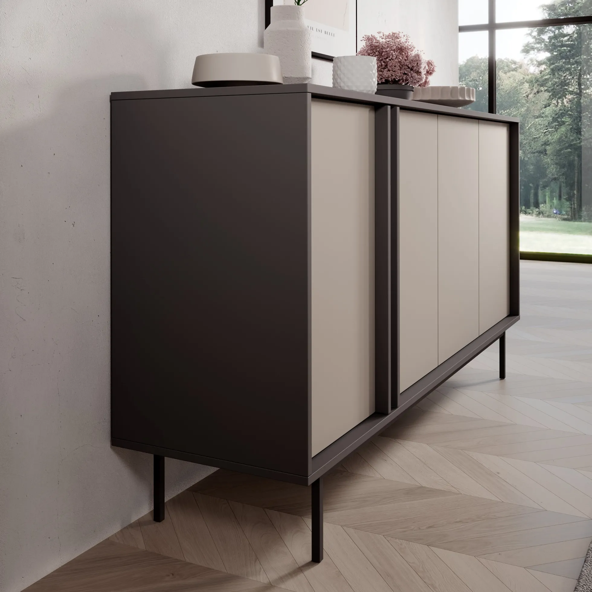 Antigo - Dressoir - Beige/Antraciet - 163x43x87 cm