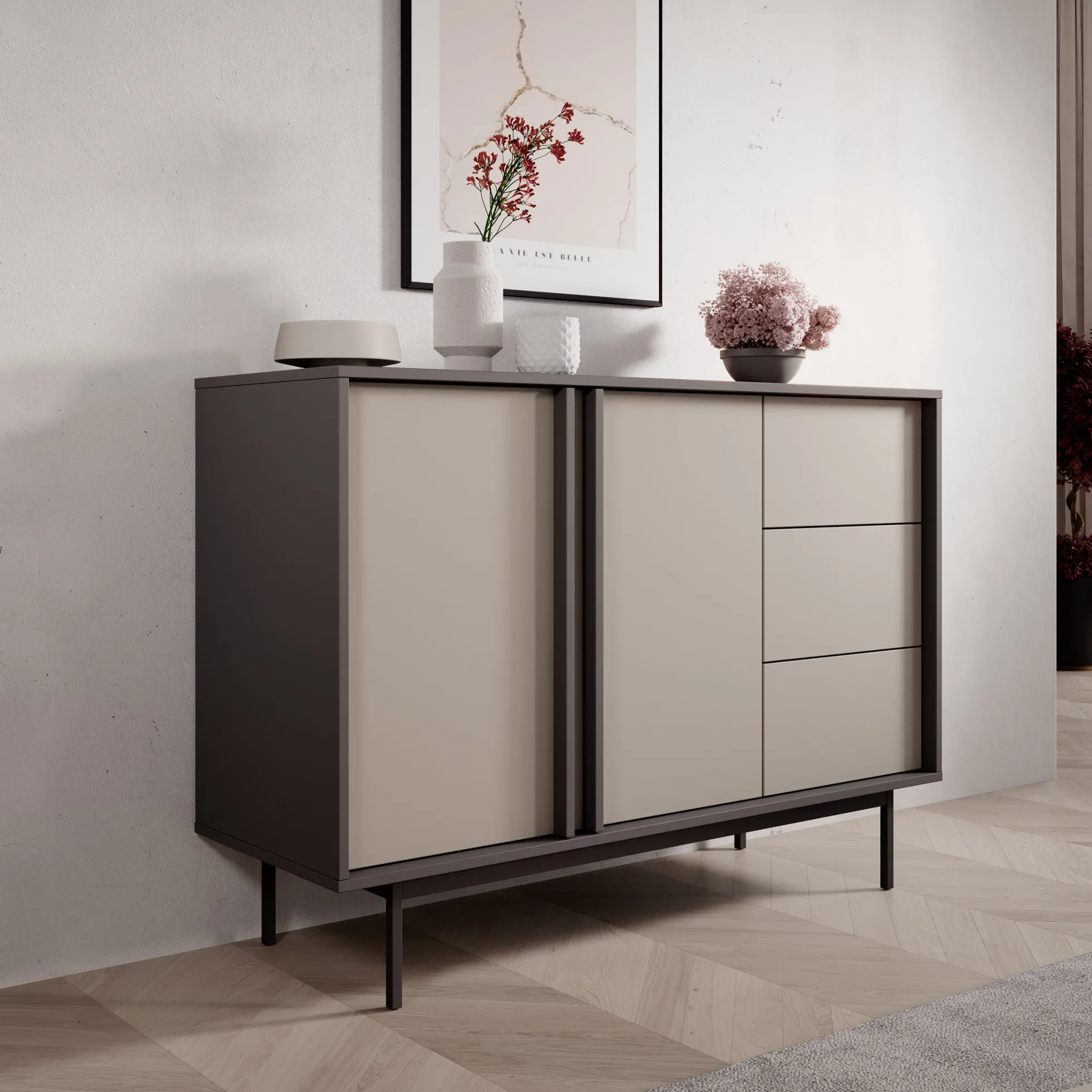Antigo - Dressoir - Beige/Antraciet - 123x43x87 cm